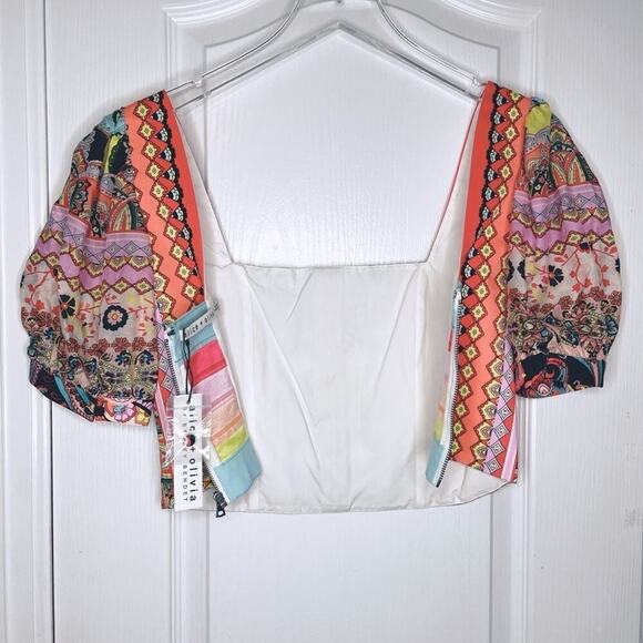 ALICE + OLIVIA MARGARITE TIE-FRONT CROPPED TOP IN PINK Size Small - Picture 5 of 10